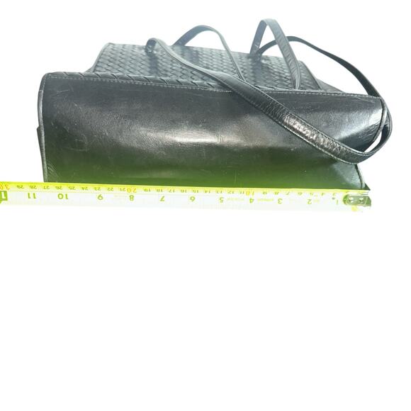 Enzo Angiolini Black Woven Leather Tote Shoulder Bag Genuine Leather Handbag - Picture 7 of 11